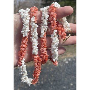 31" Three Strand Twist Coral Beaded Jewelry Vintage Chinese Asian Necklace